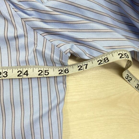 Peter Millar Nanoluxe Button Down Shirt Men 17.5 Long Blue Striped Easycare - Picture 10 of 12